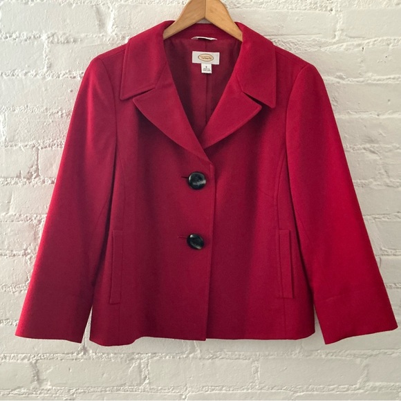 Talbots Red Wool Blazer Jacket Size 8 Stretch Crop Black Buttons - Picture 1 of 15